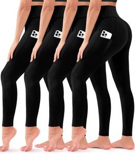 lot 8474 image: Bluemaple Womens Leggings 4 Pack High Waisted Tummy Control Yoga Pants