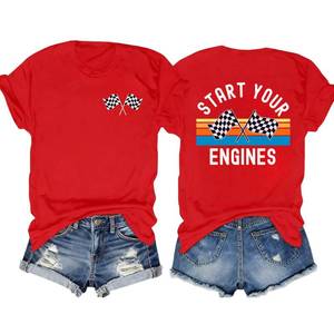 lot 8478 image: Womens Racing Shirt Short Sleeve Checkered Flag Graphic Tee