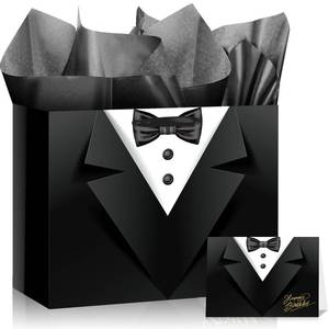 lot 8480 image: TagreSpike Birthday Gift Bag for Men Black Tuxedo Print 11.8 x 9.4 x 5.3 In