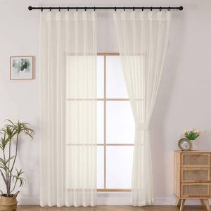 lot 13170 image: OWENIE Cream Pinch Pleated Sheer Curtains 84 Inch 2 Panels