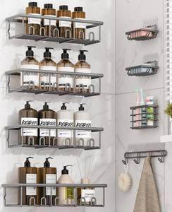 lot 13171 image: Zeawec Adhesive Bathroom Shower Caddy 8 Pack Dark Gray