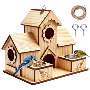 lot 13177 image: 4-Hole Bird House & Bird Feeder Cedar Wood
