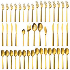 lot 13178 image: Alata Flatware Set 45-Piece Forged Stainless Steel for 8 Cube Gold  Retail $123.99