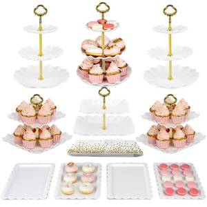 lot 13182 image: NWK Cake Stand Set 11 Piece Gold With Tablecloth