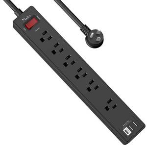 lot 13201 image: Nuetsa Power Strip Surge Protector 6 Outlet 3 USB 1680 Joules 6 Ft Black