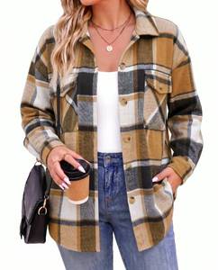 lot 13244 image: INVOLAND Plus Size Womens Plaid Flannel Shacket Long Sleeve Button Down 3XL