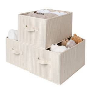 lot 13247 image: StorageWorks Shelf Organizer Bins Khaki & Beige Stripes 3-Pack Large
