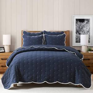 lot 13260 image: HORIMOTE HOME Navy Microfiber Quilt Bedspread Queen Size 3 Piece Set