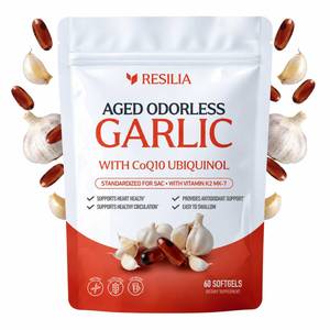 lot 14380 image: Resilia Oil of Oregano Aged Garlic Softgels CoQ10 & Vitamin K2 MK-7 60 Count