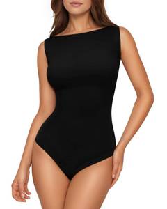 lot 14386 image: TRENLIVER Womens Boat Neck Thong Bodysuit Sleeveless Black Size L