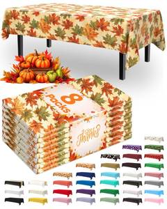 lot 14396 image: Pureegg Plastic Table Cloth Disposable 8 Pack 54 x 108 Inch Autumn Maple