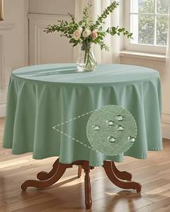 lot 14418 image: Pureegg Tablecloth for Round Tables Sage Green Linen 60 Inch