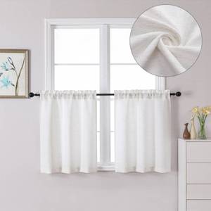 lot 14438 image: Lecloud Bessie Cafe Curtain Tiers 24 Inch Set of 2 Faux Linen Natural