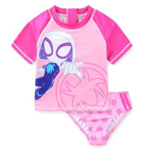 lot 14451 image: Marvel Spider-Gwen Girls UPF 50 Rash Guard Two Piece Swimsuit Set Pink