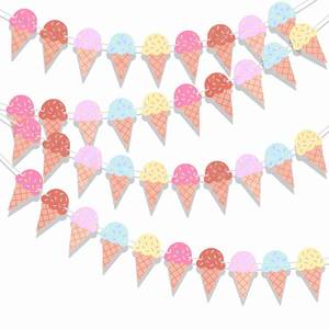 lot 14461 image: Lusofie Ice Cream Birthday Banner Garland, 4 Pcs Party Decorations