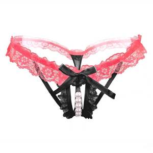 lot 14466 image: Lyeacs Womens Lace Thong G-String Panties with Pearls Black XL