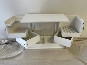 lot 34 image: White jewelry Cabinet with Drawers 16w by 13t and Necklace Rack