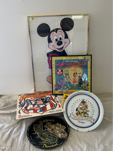 lot 49 image: Mickey Mouse Disney-puzzle, trays, framed poster 24x18, albums