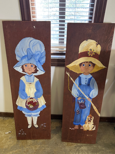 lot 75 image: Handpainted Boy and Girl on Wood