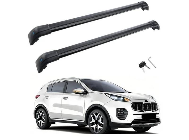 lot 39439 image: MotorFansClub Cross Bars Roof Rack Fit for KIA Sportage2016 2017 2018 2019 2020 2021 2022 Baggage Luggage Rail, Missing 3 End Cap Parts. - Retail $62