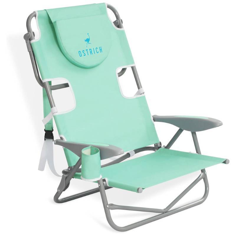 lot 47576 image: Ostrich The Heavy-Duty Backpacker Portable Reclining Beach Chair with Face Hole  Teal - Retail $85