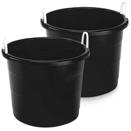 lot 47587 image: Homz 18 Gallon Utility Storage Buckets with Rope Handles  Black  (2 Pack) - Retail $60