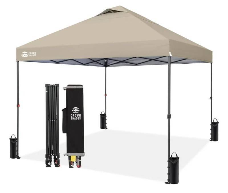 lot 18797 image: CROWN SHADES 10x10 Pop Up Canopy Tent, Outdoor Canopy, Khaki - Retail $150