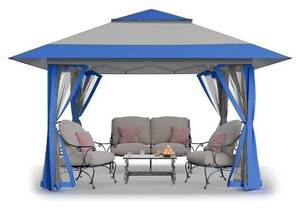 CROWN SHADES 13x13 Pop Up Gazebo, Canopy Tent, Blue & Grey - Retail: $240