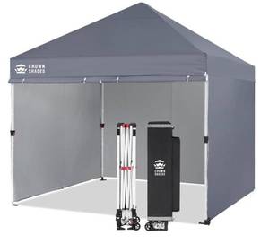 lot 29676 image: CROWN SHADES 8x8 Pop Up Canopy Tent with Sidewalls, Gray - Retail $200