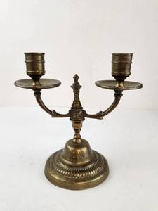 Vintage Brass 2-Arm Candelabra Candle Holder with Two Candle Cups