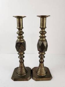 Pair of Antique Brass Candlestick Holders 12"
