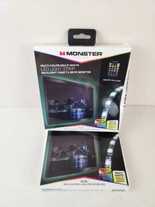 lot 125 image: Monster Basics 6.5 ft Multi-ColorMulti-White USB LED Light Strip New Set of 2