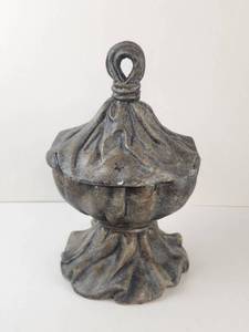lot 200 image: Decorative Lidded Pedestal Urn with Draped Cloth Design and Loop Finial