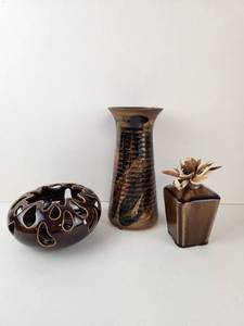 lot 203 image: PartyLite Pierced Candle Holder and Two Brown Vases Lot of 3