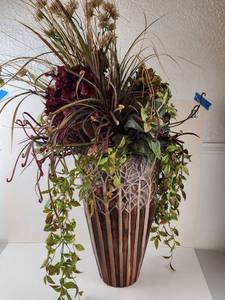 lot 209 image: Faux Floral Arrangement in Tall Tapered Planter with Tree Design