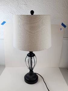 lot 212 image: Table Lamp with Clear Body, Dark Wire Framing and Drum Shade 27 Works