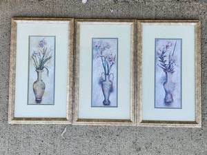 lot 218 image: Set of 3 Framed Vase and Flower Wall Art Pictures 11x20