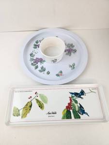 lot 225 image: Pfaltzgraff Round Serving Tray with Ramekin Bowl and Audubon Azure Warbler Tray