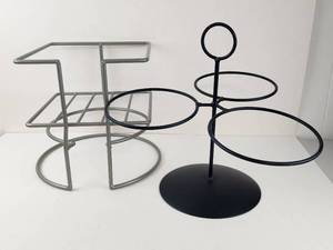 lot 243 image: Set of 2 Serving Stands Grey Square-Top Rack and Black 3-Ring Stand