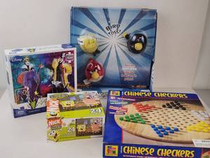 lot 271 image: Lot Pavilion Chinese Checkers, Angry Birds Bird Toss, Disney 300 pc Puzzle