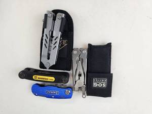 lot 312 image: Gerber SOG Kobalt Multitool and Folding Tool Lot, 4 Pieces