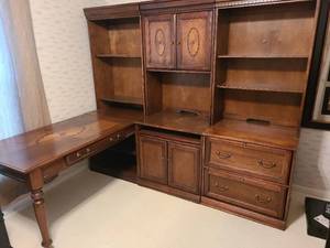 lot 918 image: L-Shaped Desk with Hutch 30x48x30&nbspand Credenzas 76x30x22 each.