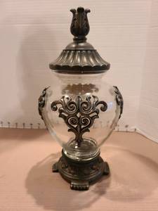 lot 1003 image: Baroque style lidded apothecary jar with ornate lid and footed base
