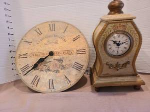 lot 1013 image: Richard Ward Winchester Mantel Clock 12in  and 12in Round La Boutique de Fleurs Wall Clock