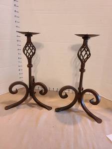 lot 1016 image: 2 iron candleholders 14in tall