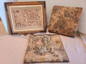 lot 1017 image: Vintage textile decor, framed is 9.5x11.5