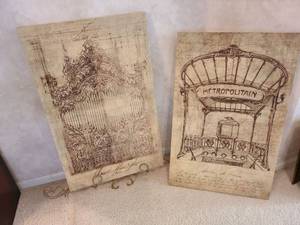 lot 1029 image: 2 wall decor 32x21 and gold tone metal hanging easel