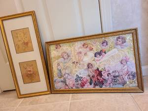 lot 1042 image: Framed wall decor, larger collage piece is 14x22