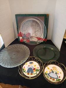 lot 1122 image: Vintage Lipper and Mann Creations Ceramic and metal Ditch Boy and Girl Wall Plaque wirh Glass Plate and platters
