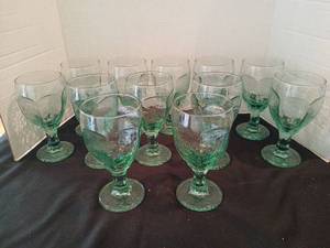 lot 1128 image: Set of 12 Green Stemmed Goblets